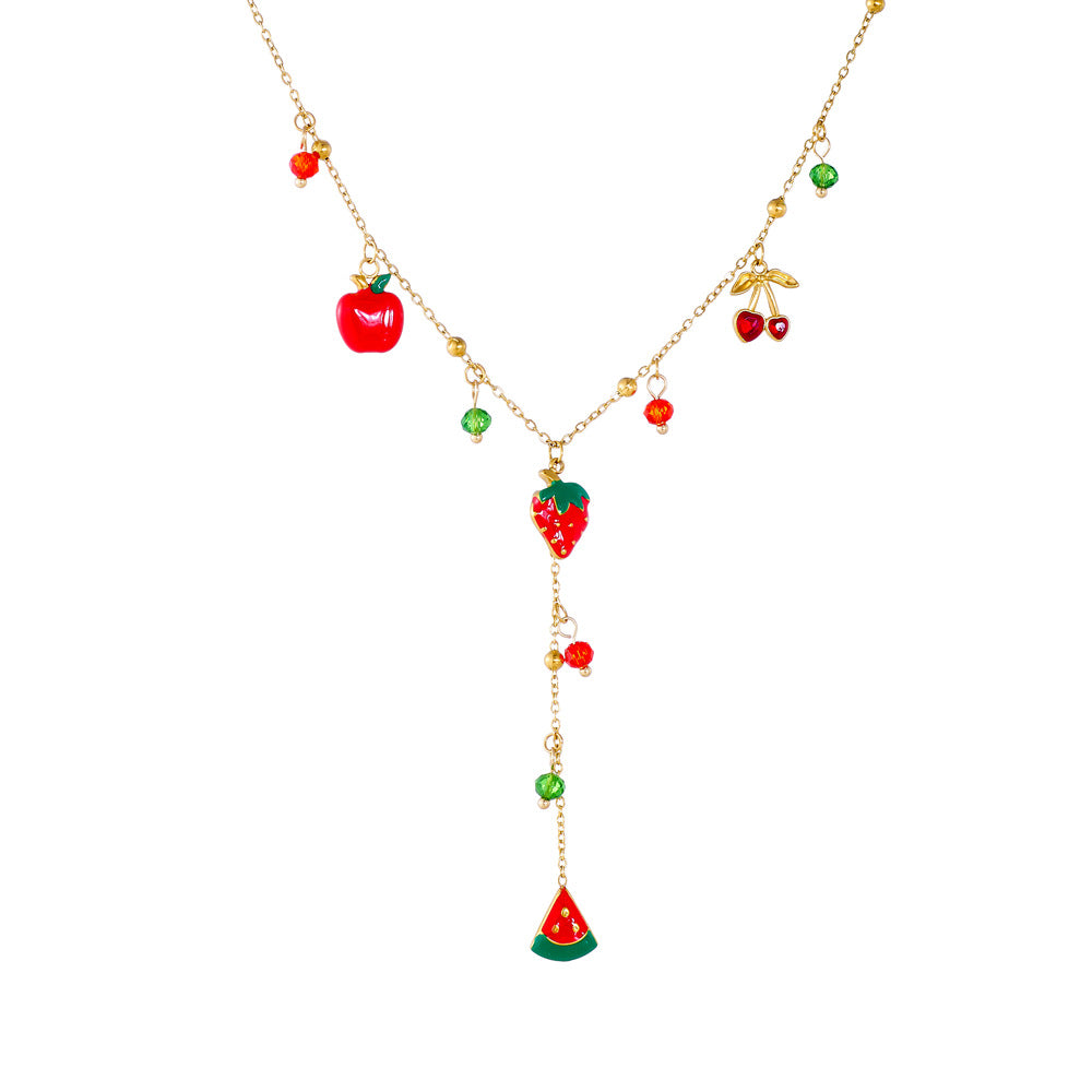 Casual Drip Oil Plated Stainless Steel Fruit Pendant Necklace for Women