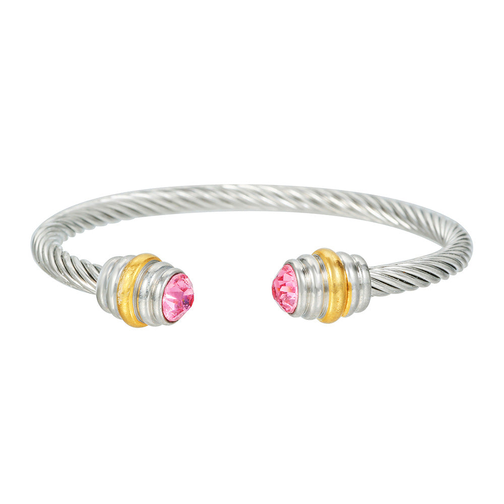 Fashion Two-Tone Geometric Round Twisted Rope Cuff Bracelet Titanium Steel Adjustable Open Bangle for Women and Men