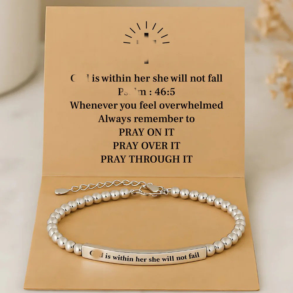 Minimalist Geometric Round Polished Stainless Steel Beaded Bracelet Adjustable Engraved for Unisex