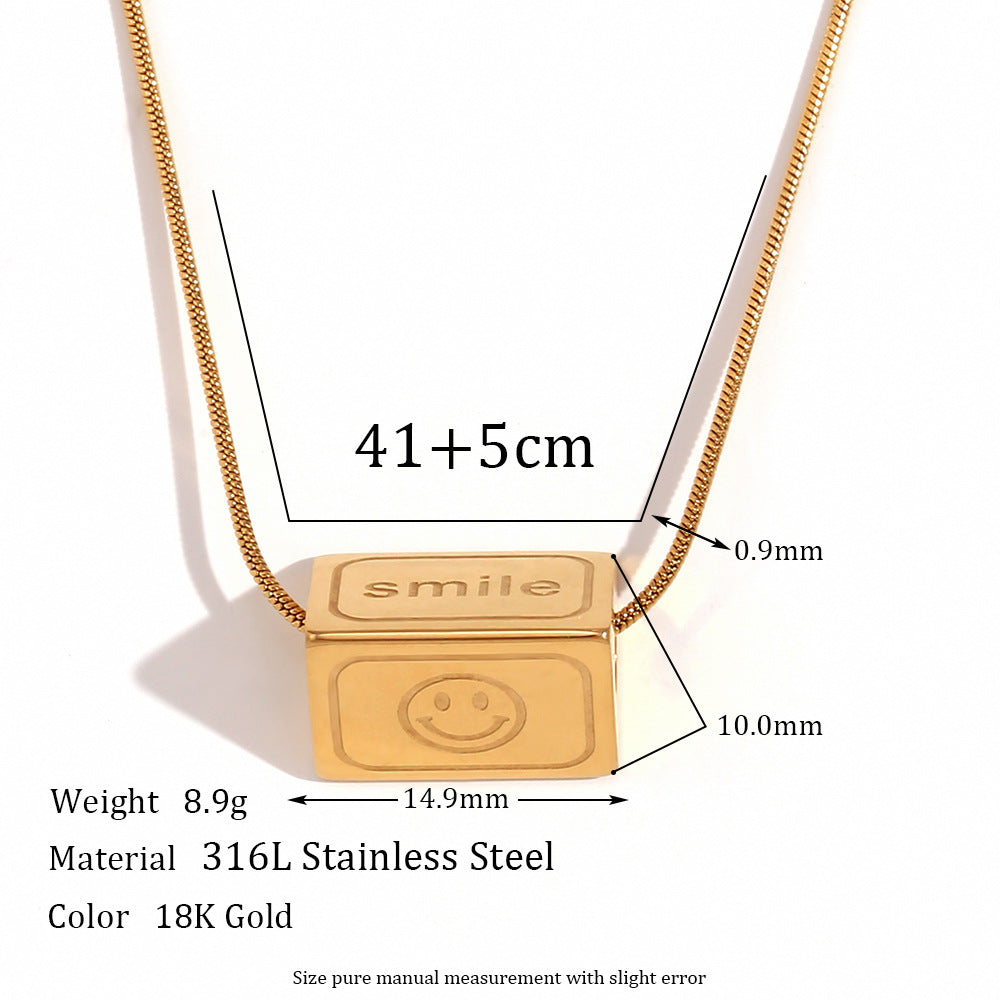 Minimalist Geometric Smile Pendant Necklace for Women in Stainless Steel with 18K Gold Plating