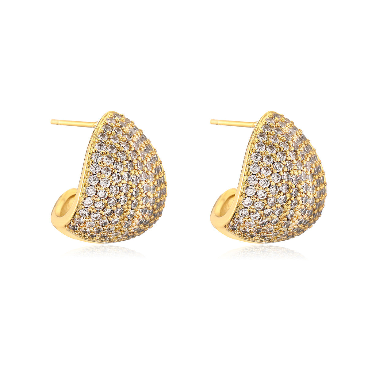 Luxury Minimalist Geometric 18K Gold Plated Brass Cubic Zirconia Inlay C-Shape Earrings for Women