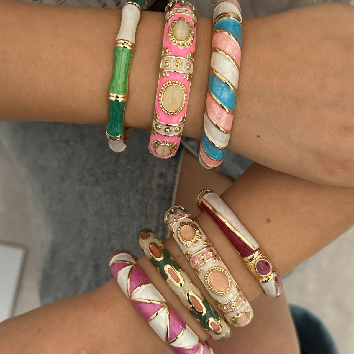 Colorful Geometric Checkered Drip Oil Plated Alloy Open Cuff Bracelet