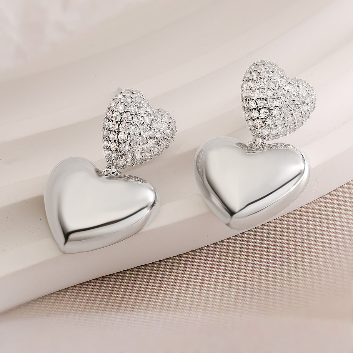 Minimalist Luxe Copper Gold-Plated Zircon Heart-Shaped Earrings for Women