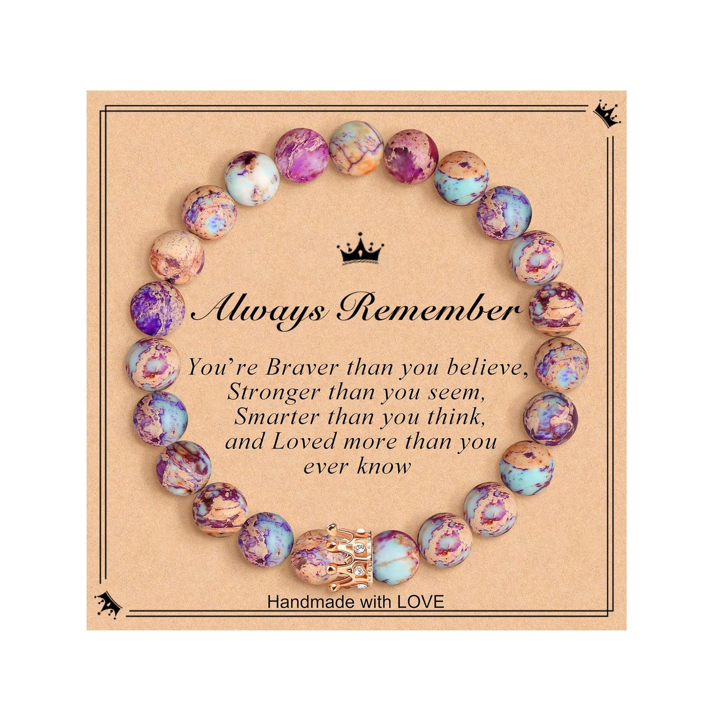Elegant Crown Brass Bracelet with Natural Agate and Rhodochrosite Beads
