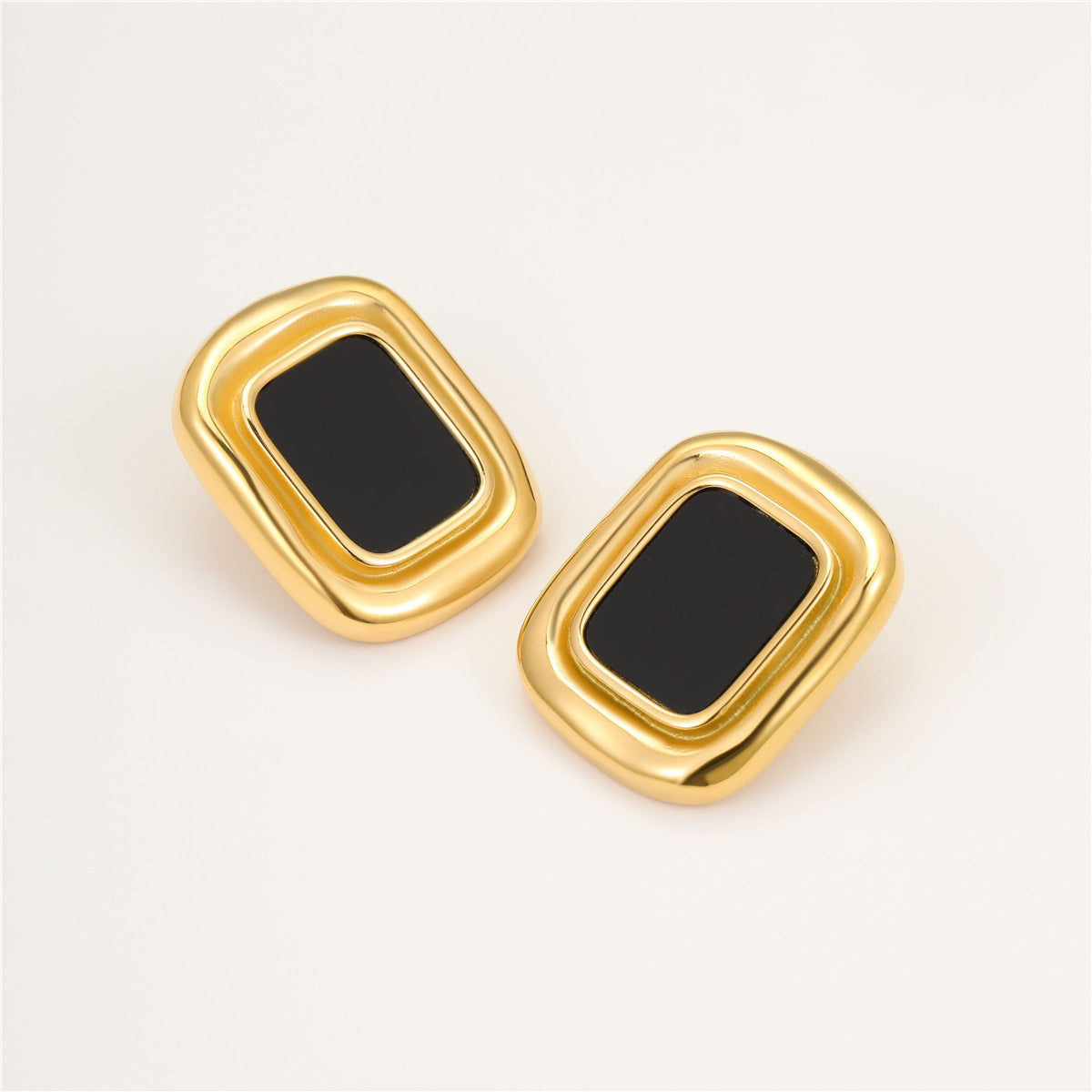 Pendientes de botón geométricos de acero inoxidable, con baño de oro y negro, de estilo vintage para mujer