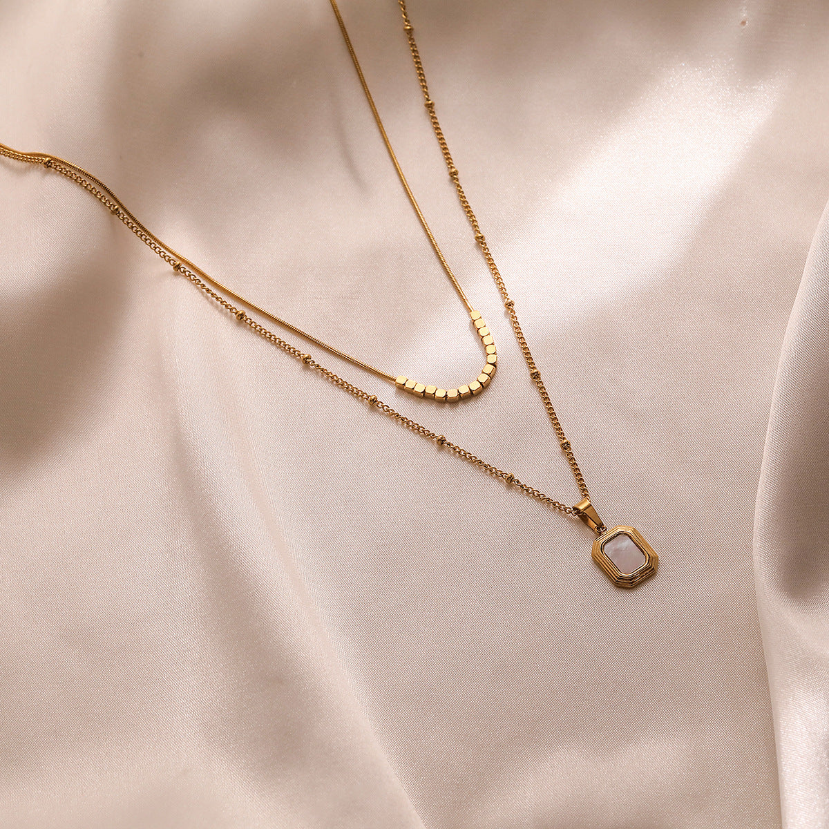 Minimalist Geometric Square Pendant Necklace for Women in Titanium Steel with Delicate Layered Locket Design