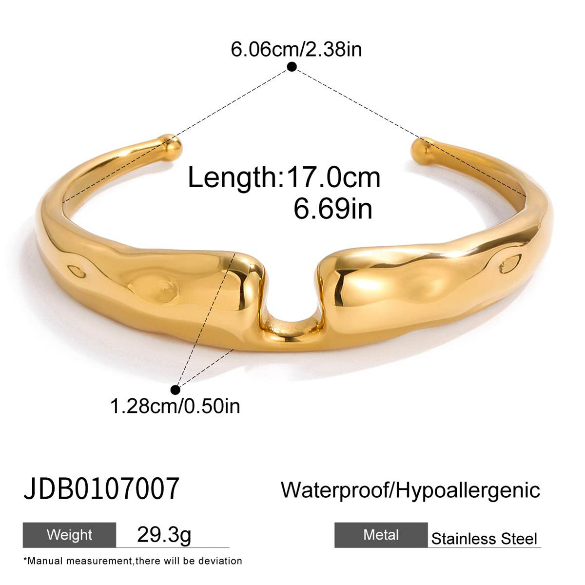Pulsera de Acero Inoxidable Martillado Geométrico de Moda con Acabado Chapado para Mujer