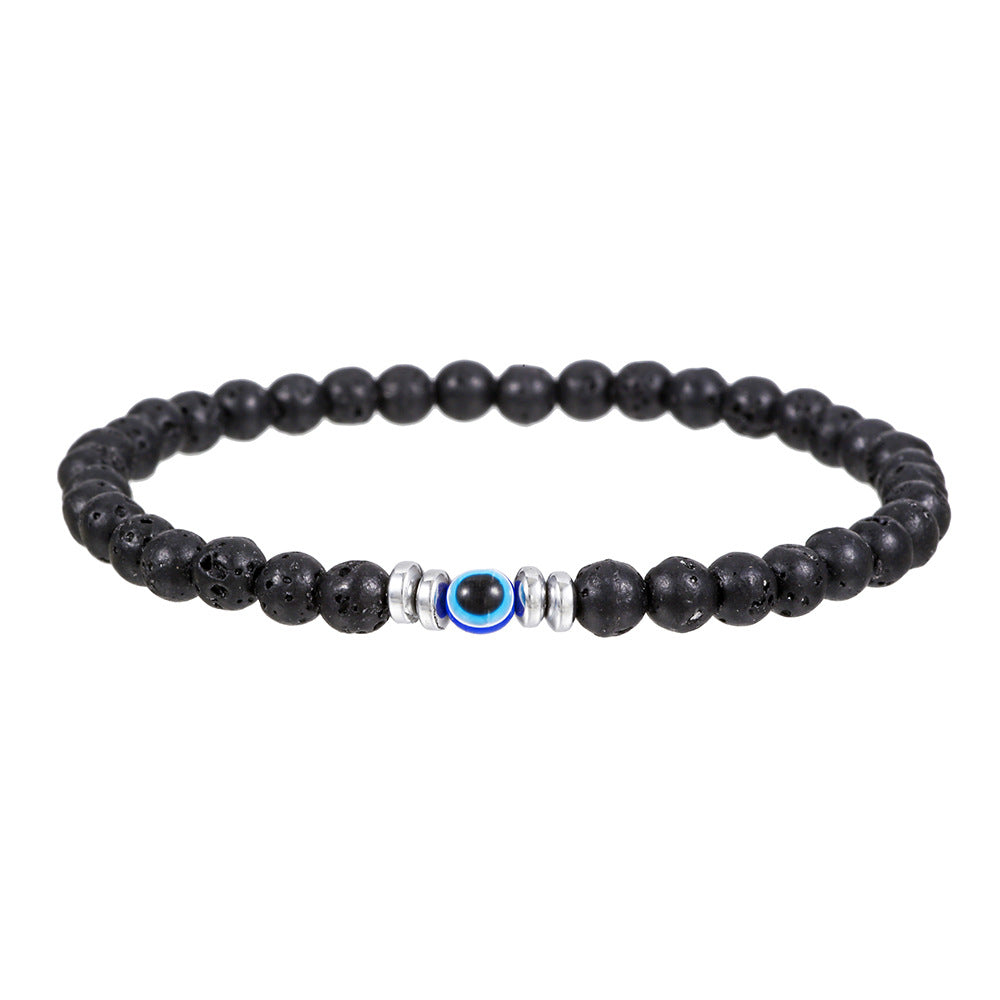 Men's Evil Eye Beaded Bracelet with Green Peacock, Yellow Tiger Eye and White Turquoise Stones