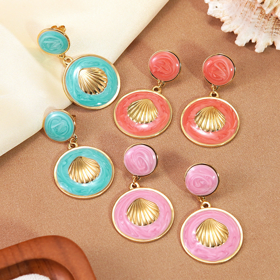 Luxury Casual Geometric Round Drip Oil Stainless Steel Earrings