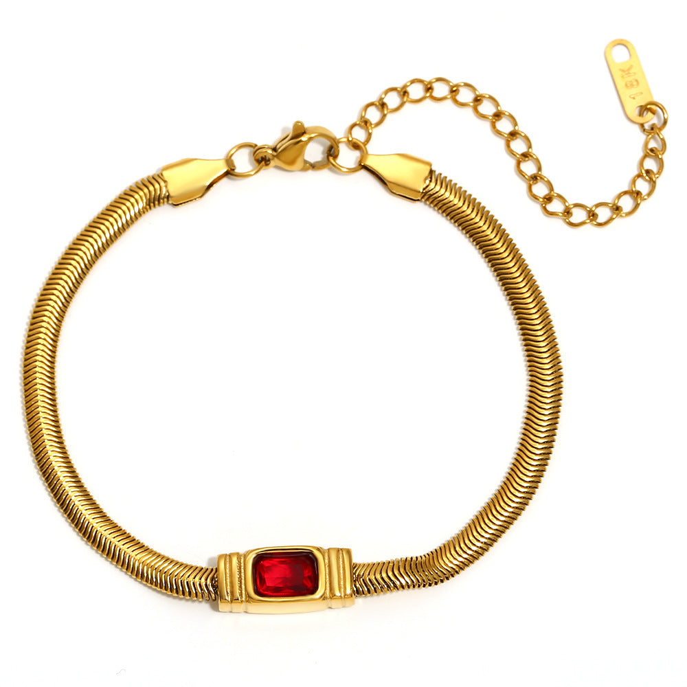 Vintage Hip Hop Geometric Stainless Steel Plated 18K Gold Snake Chain Necklace with Zircon Accents for Women