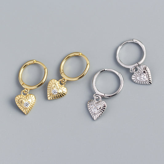 Orecchini a perno minimalisti a forma di cuore in argento sterling S925 con intarsio di strass da donna