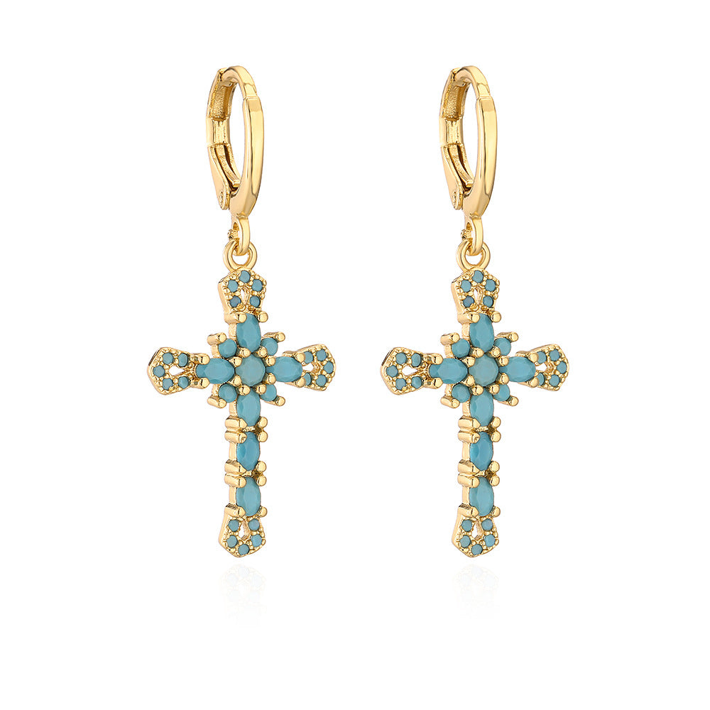 Orecchini geometrici in rame con placcatura in oro 18 carati e accenti di zirconi da donna, gioielli minimalisti alla moda