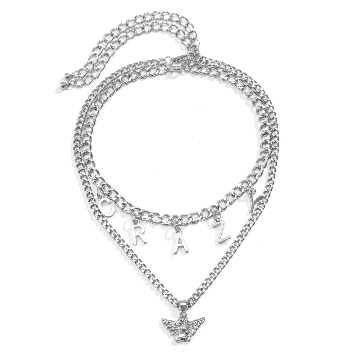 Collar con colgante de borla con letra vintage para mujer, con cadena de aleación geométrica y acabado chapado