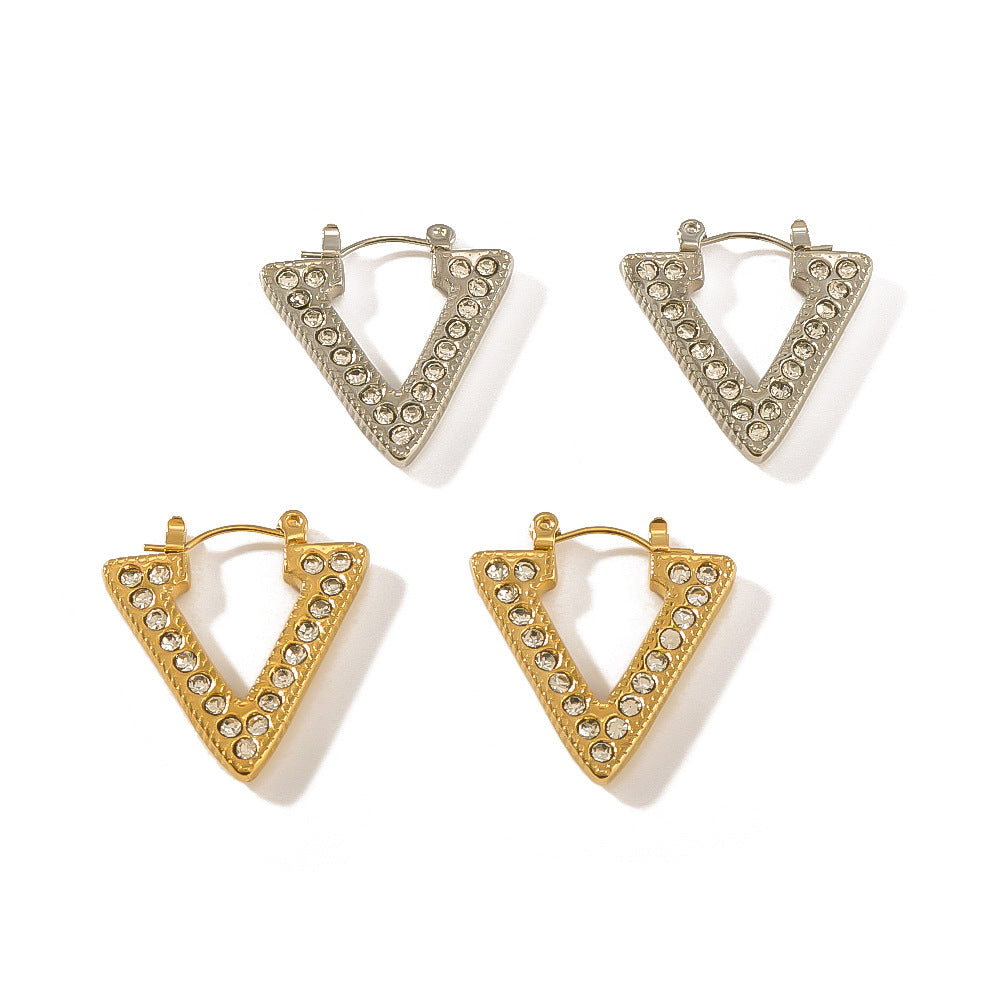 Orecchini a Triangolo a V in Acciaio Inossidabile Geometrici Minimalisti con Placcatura in Oro 18K da Donna