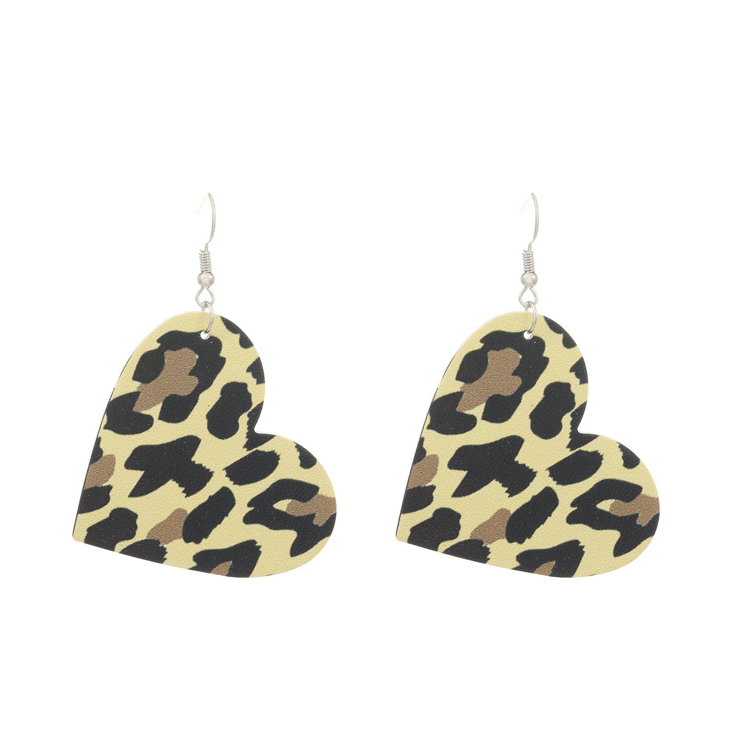 Casual Heart Shaped Leather Earrings with Checkered Gradient Leopard Print for Women