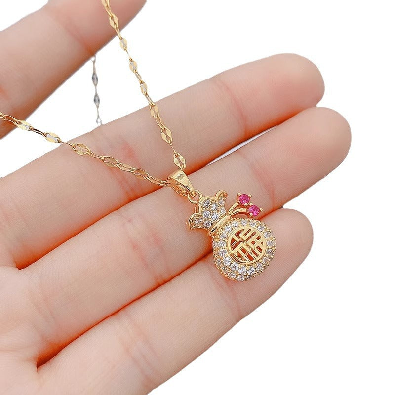 Collana con ciondolo floreale irregolare di design originale per uomo e donna in acciaio al titanio placcato oro 18K, girocollo a catena O per Hanfu e Qipao