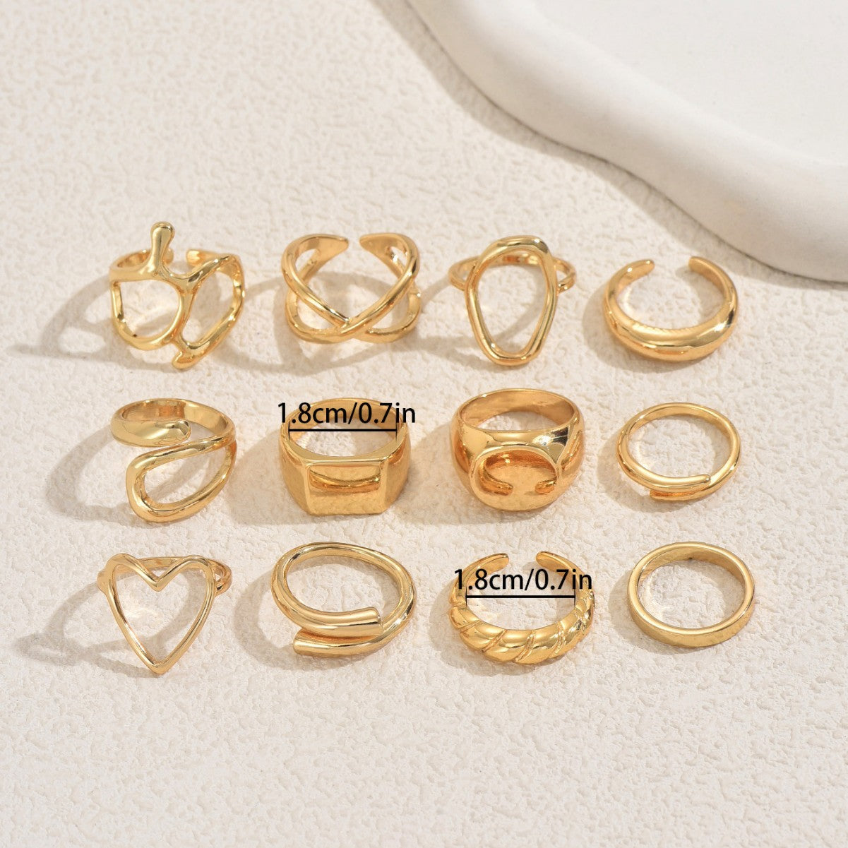 Conjunto de anillos con diseño de líneas geométricas para mujer, de aleación de zinc galvanizada, anillos de banda abierta ajustables con formas circulares y ovaladas