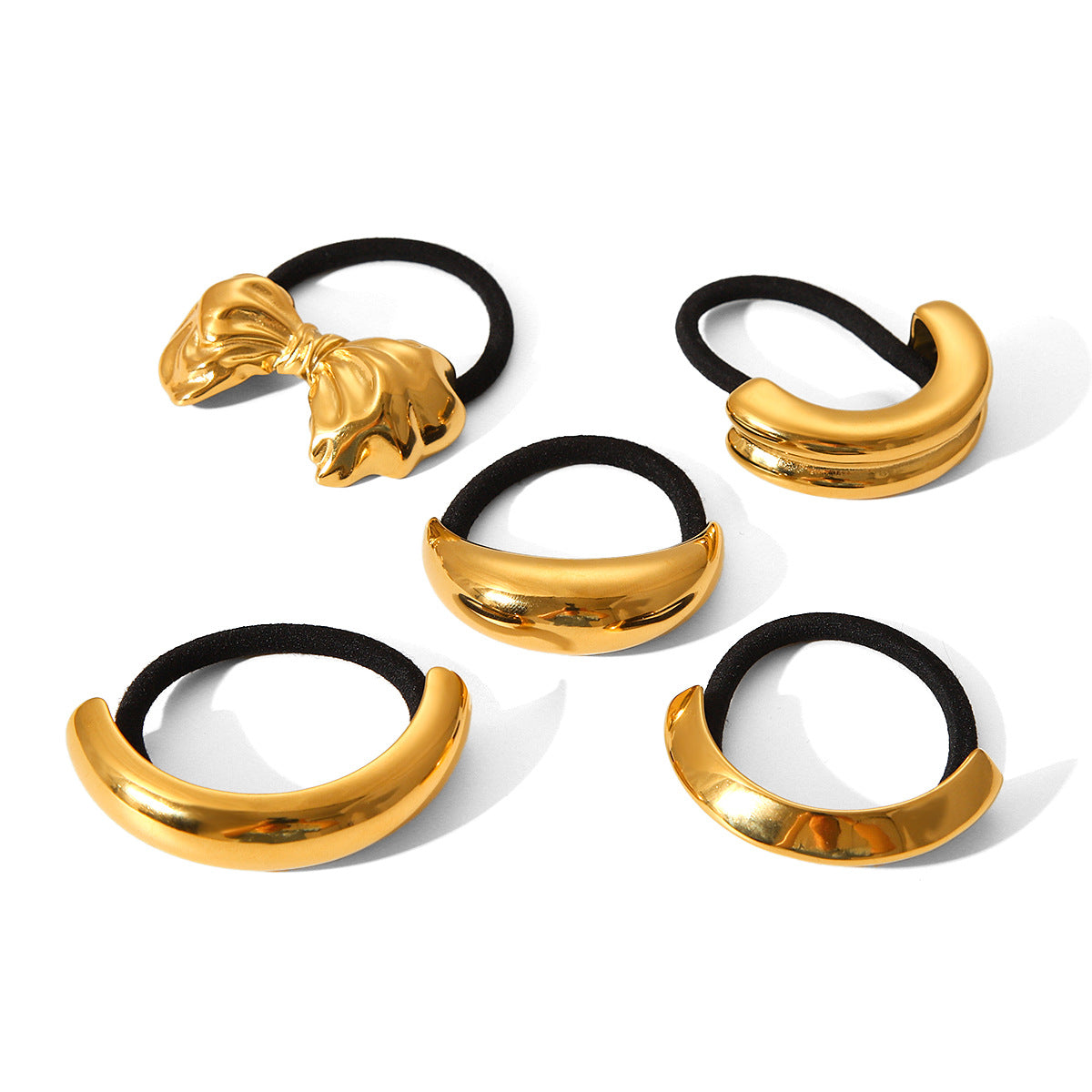 Fascia per capelli con fiocco curvo in acciaio inossidabile placcato oro 18K in stile Ins alla moda