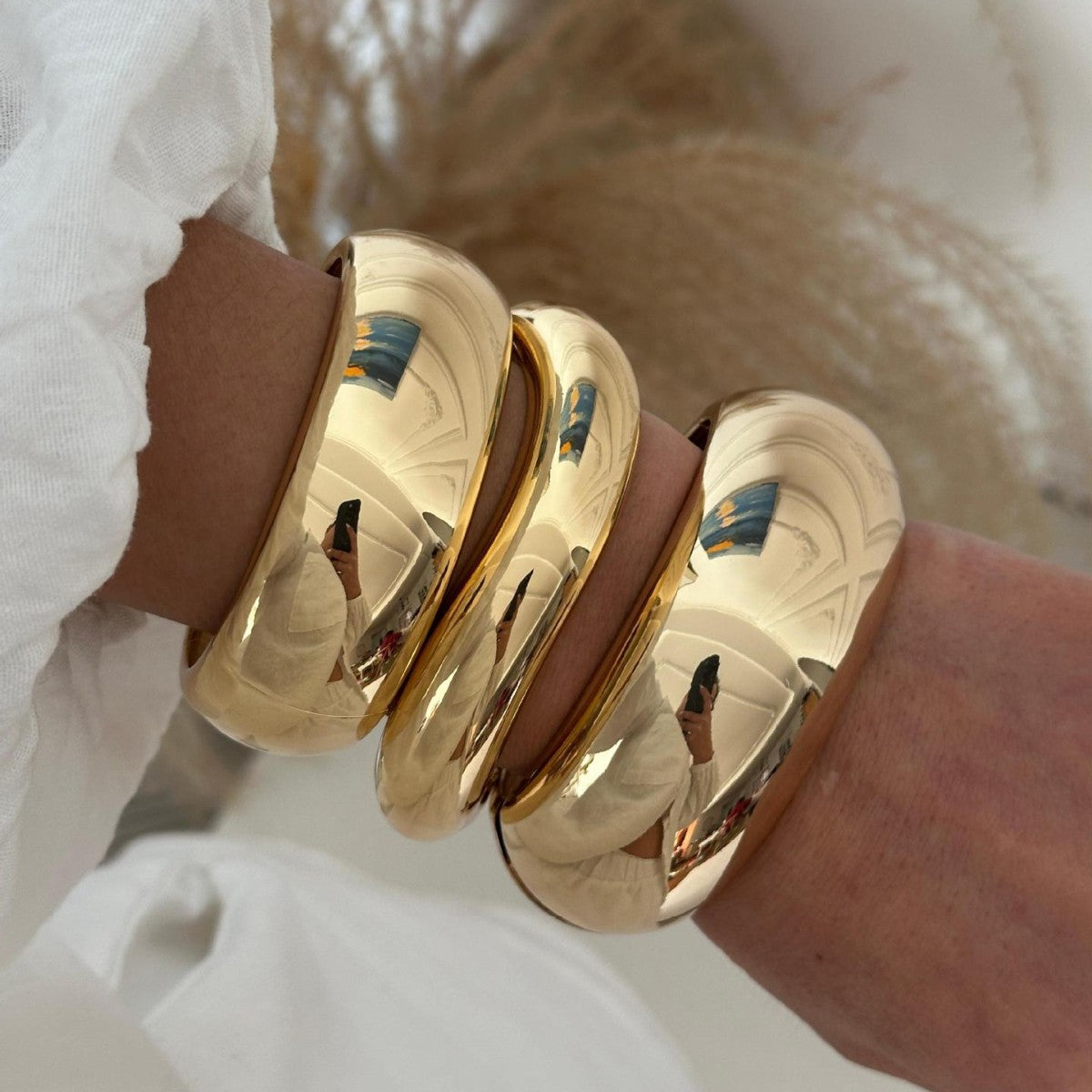 Punk Minimalist Round Geometric Plated Alloy Cuff Bracelet