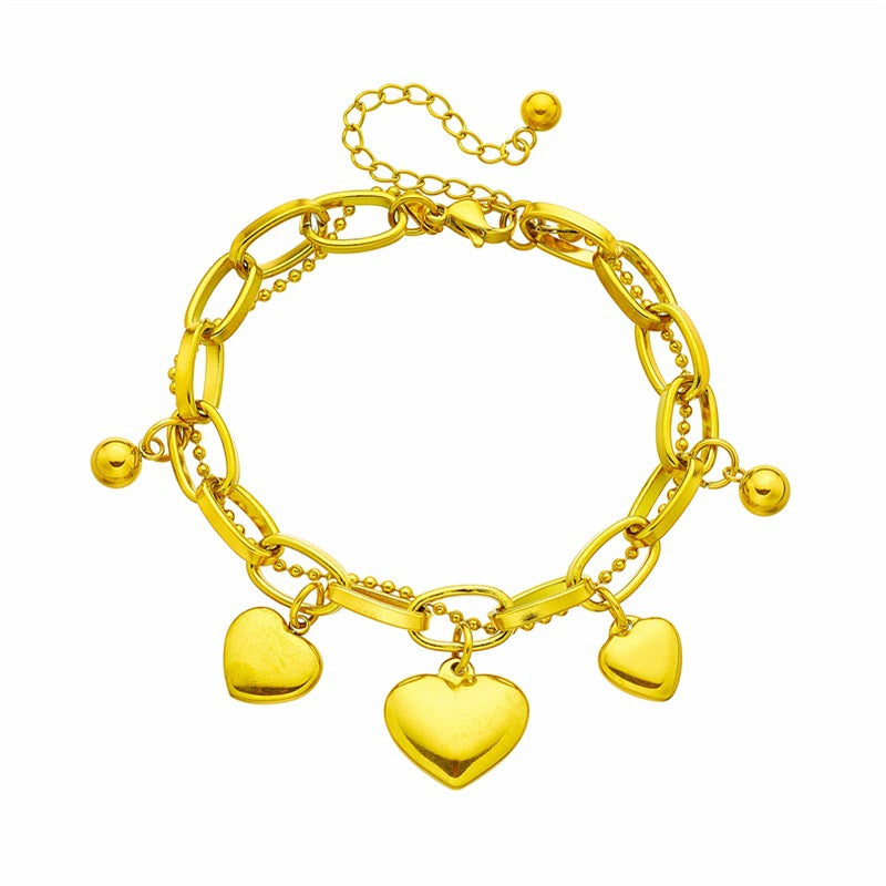 Bracciale vintage a cuore placcato in acciaio al titanio con design a catena multistrato da donna
