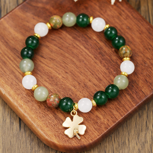 8mm Round Crystal and Turquoise Geometric Stretch Bracelet