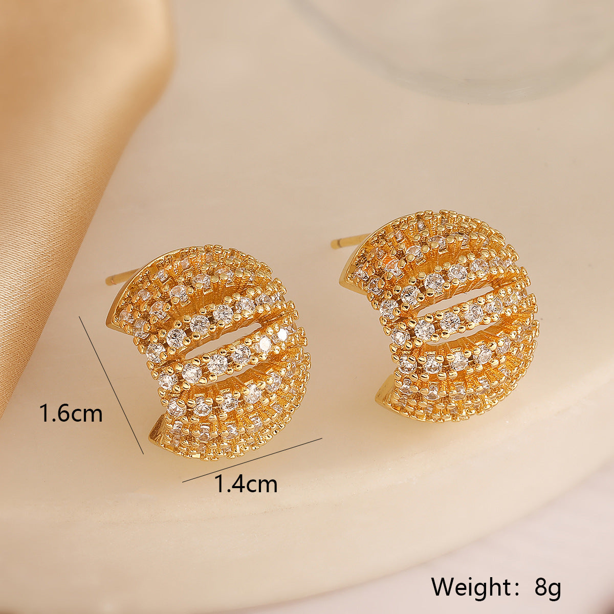 Minimalist Geometric C-Shaped Earrings for Women with Copper Base and 18K Gold Plating, Micro-Paved Zirconia Accent