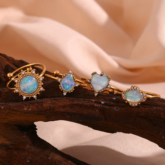 Anello da donna in acciaio inossidabile geometrico placcato in oro 18 carati con fascia aperta regolabile, stile ufficio alla moda