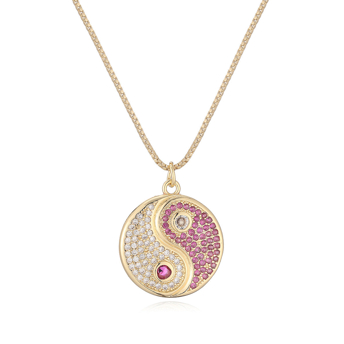 Minimalist Elegant 18K Gold Plated Brass Geometric Cubic Zirconia Inlay Tai Chi Bagua Pendant Necklace for Women