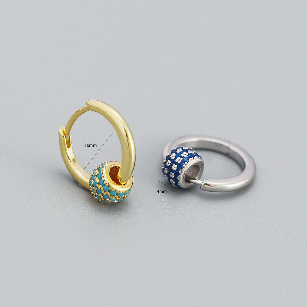 Sweet 925 Sterling Silver Geometric Lucky Bead Hoop Earrings for Women