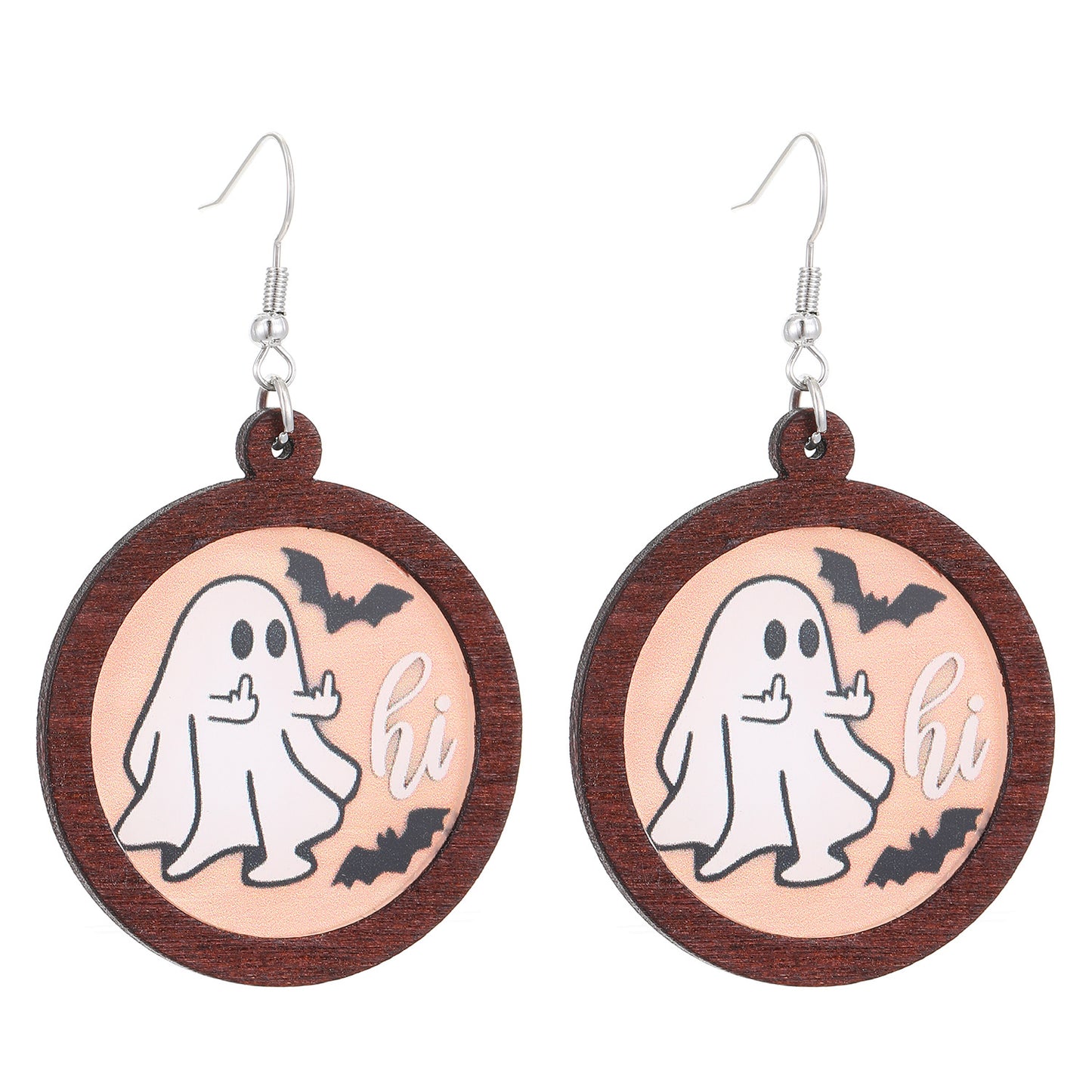 Pendientes geométricos con temática de Halloween, con motivos de calabazas y fantasmas impresos, pendientes de madera de Halloween para mujer