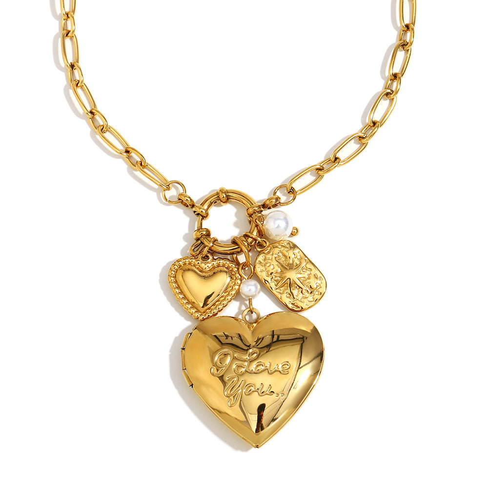 Fashionable Heart-Shaped Stainless Steel Pendant Necklace with 18K Gold Plating for Women