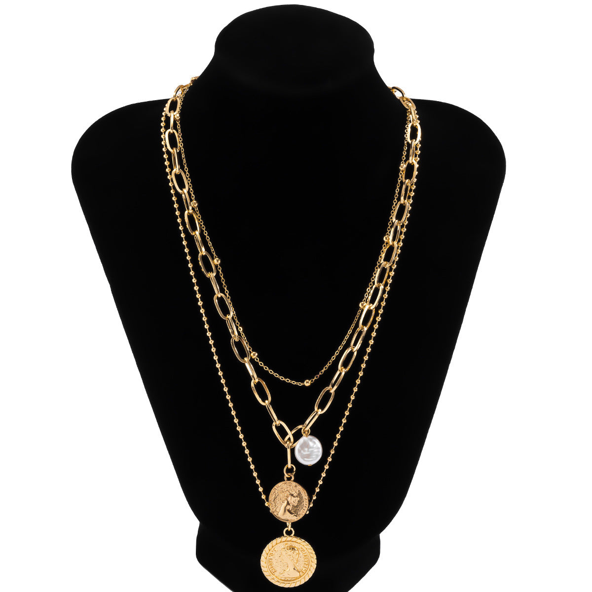 Collar Pendiente Vintage de Aleación Creativa para Mujer con Forma Geométrica, Acabado Galvanizado, Cadena de Cuentas Multicapa y Acento de Borla