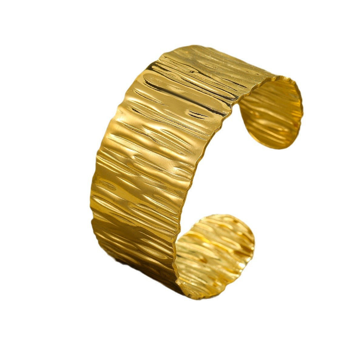 Pulsera Minimalista de Puño Ancho con Textura Irregular de Acero Inoxidable con Baño al Vacío de Oro de 18K