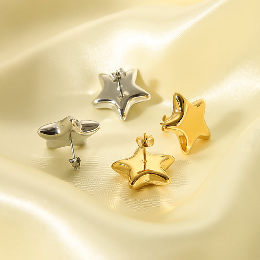 Minimalist Five-Pointed Star Stainless Steel Earrings for Women with Gold Plating and Silver Plating Options
