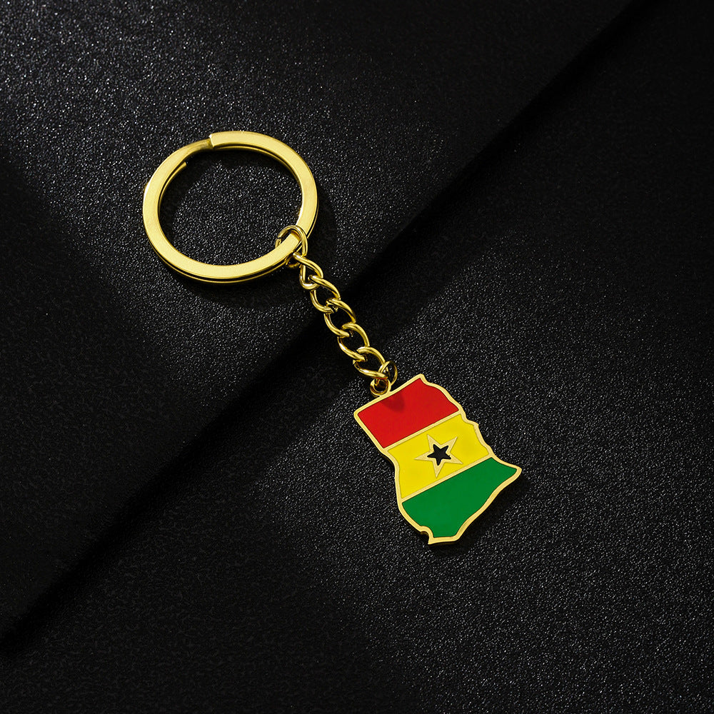 Portachiavi con Ciondolo Vintage in Stile Etnico Smaltato Ghana in Acciaio al Titanio per Uomo e Donna