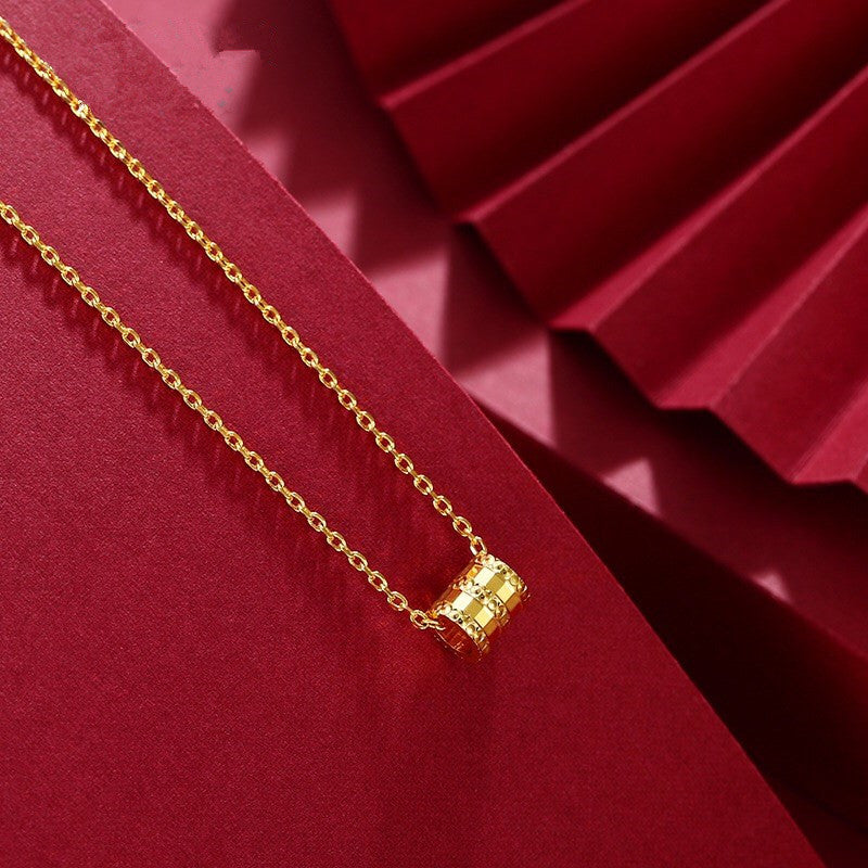 Collar con colgante original de hexagrama, cacahuete y espina de pescado para mujer, de acero titanio con baño de oro y engaste micropavé.