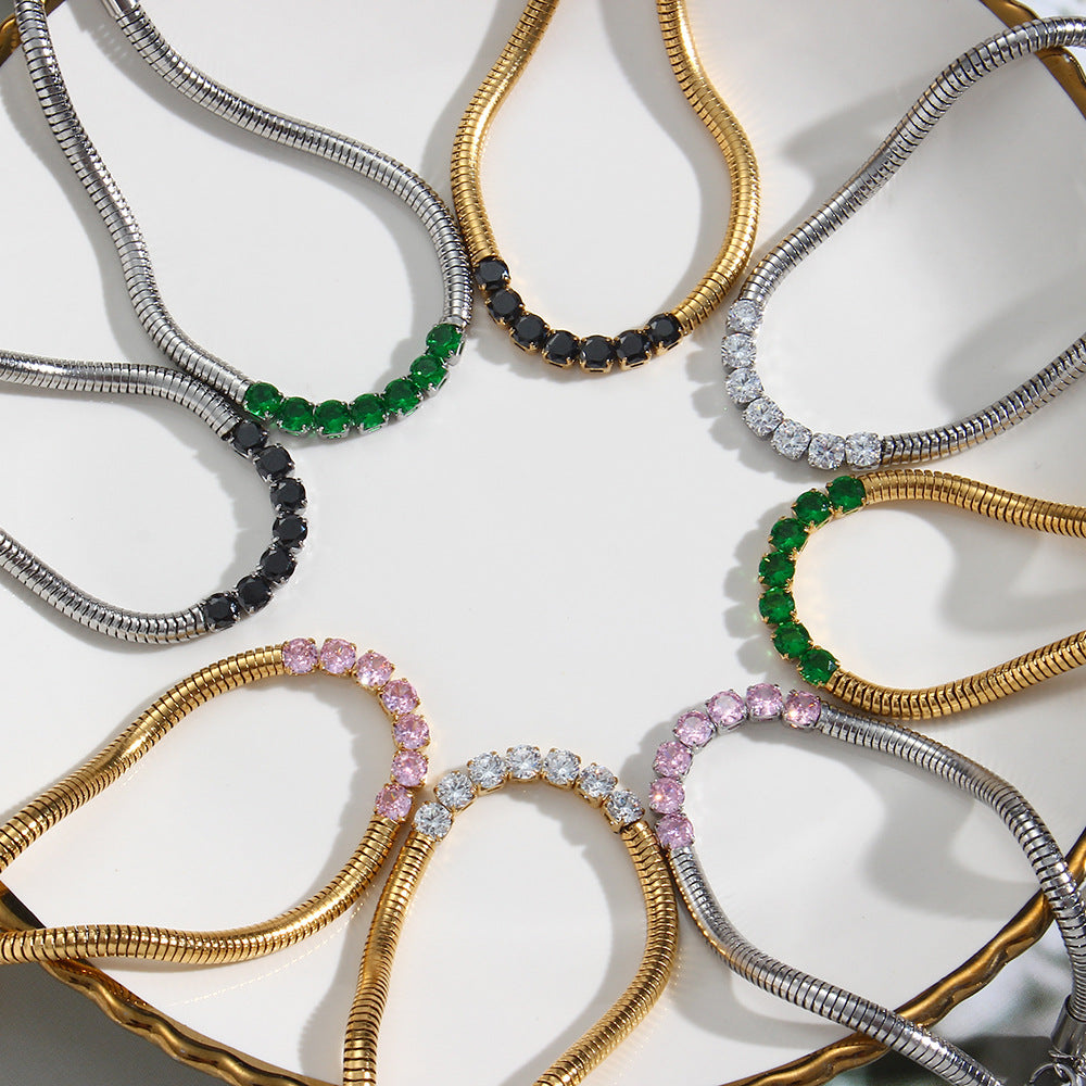 Braccialetto a catena da donna con ciondolo in acciaio inossidabile a forma di serpente, geometrico e minimalista, con finitura placcata