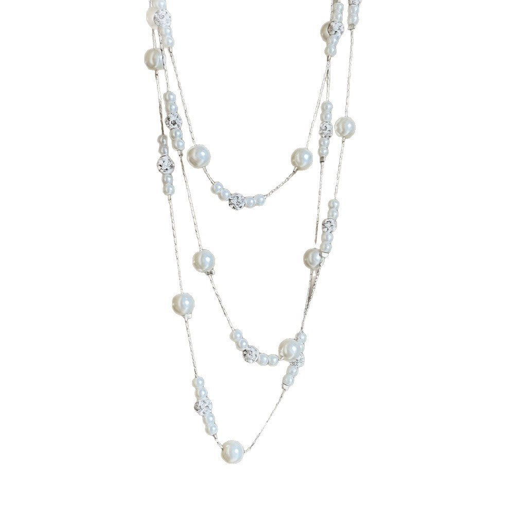 Collana a catena da donna vintage elegante geometrica con perle e intarsio di strass, leggera
