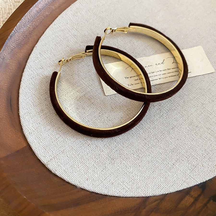 Pendientes de aro redondos geométricos minimalistas de terciopelo flocado para mujer de plata de ley 925
