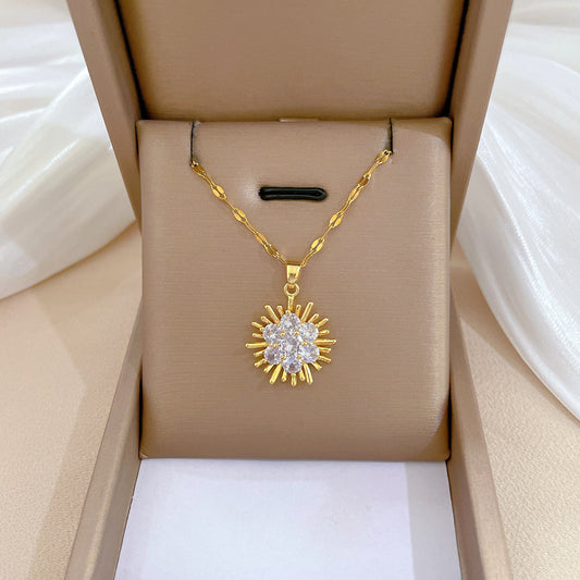 Collana Pendente Luna Geometrica Minimalista per Donne e Uomini Catena a Serpente in Acciaio Inossidabile con Intarsio di Strass