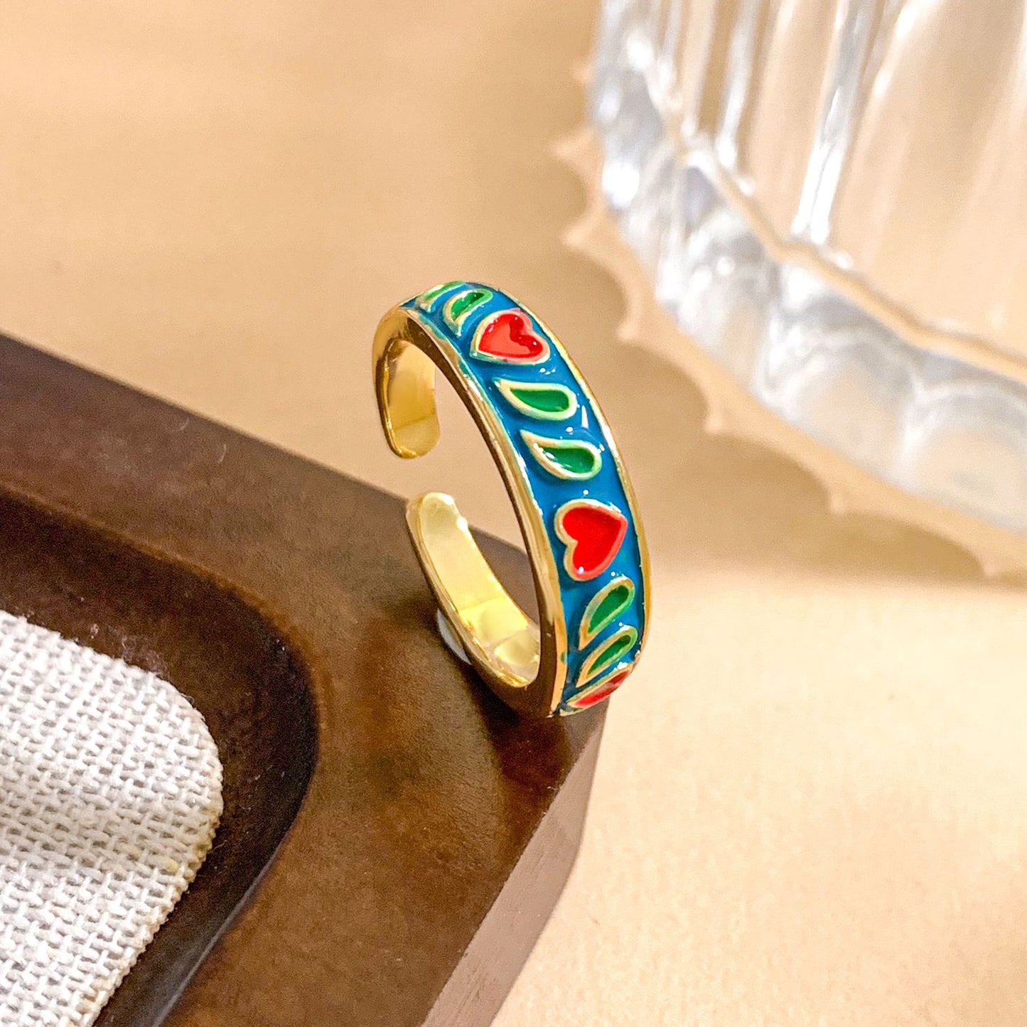Anello aperto a cuore placcato oro dolce per le donne