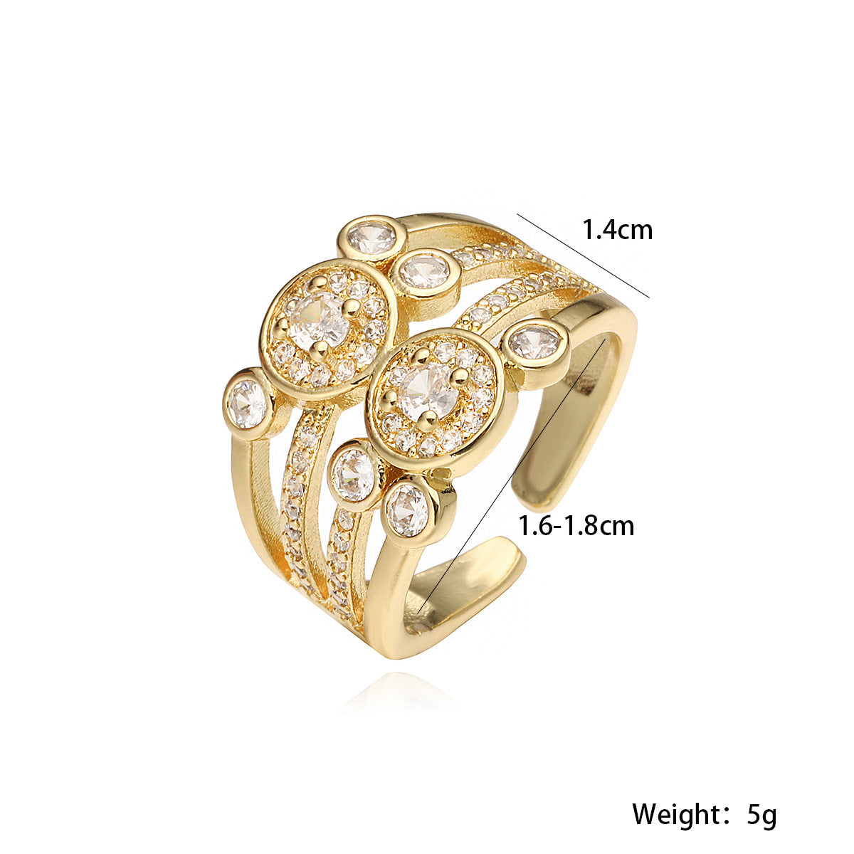 Minimalist Elegant Geometric Brass Gold Plated Cubic Zirconia Ring for Women