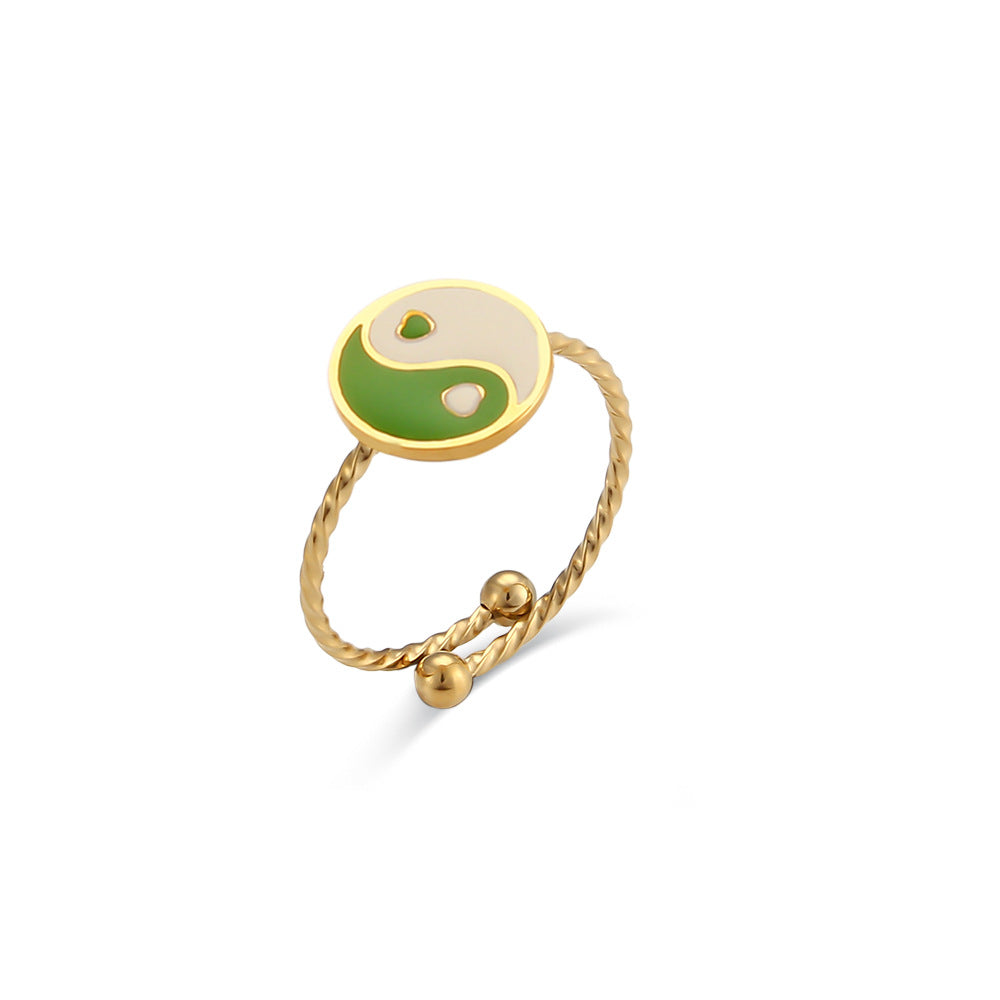 Minimalist Geometric Stainless Steel Adjustable Circle Bagua Ring with 18K Gold Plating for Women