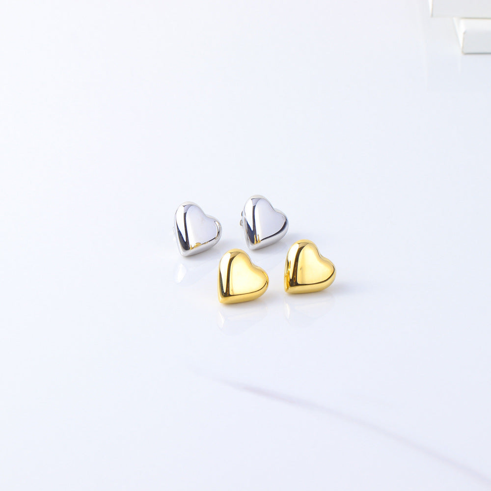 Fashionable Heart-Shaped Stainless Steel Earrings with 18K Gold Plating, Hypoallergenic Lightweight Studs for Women