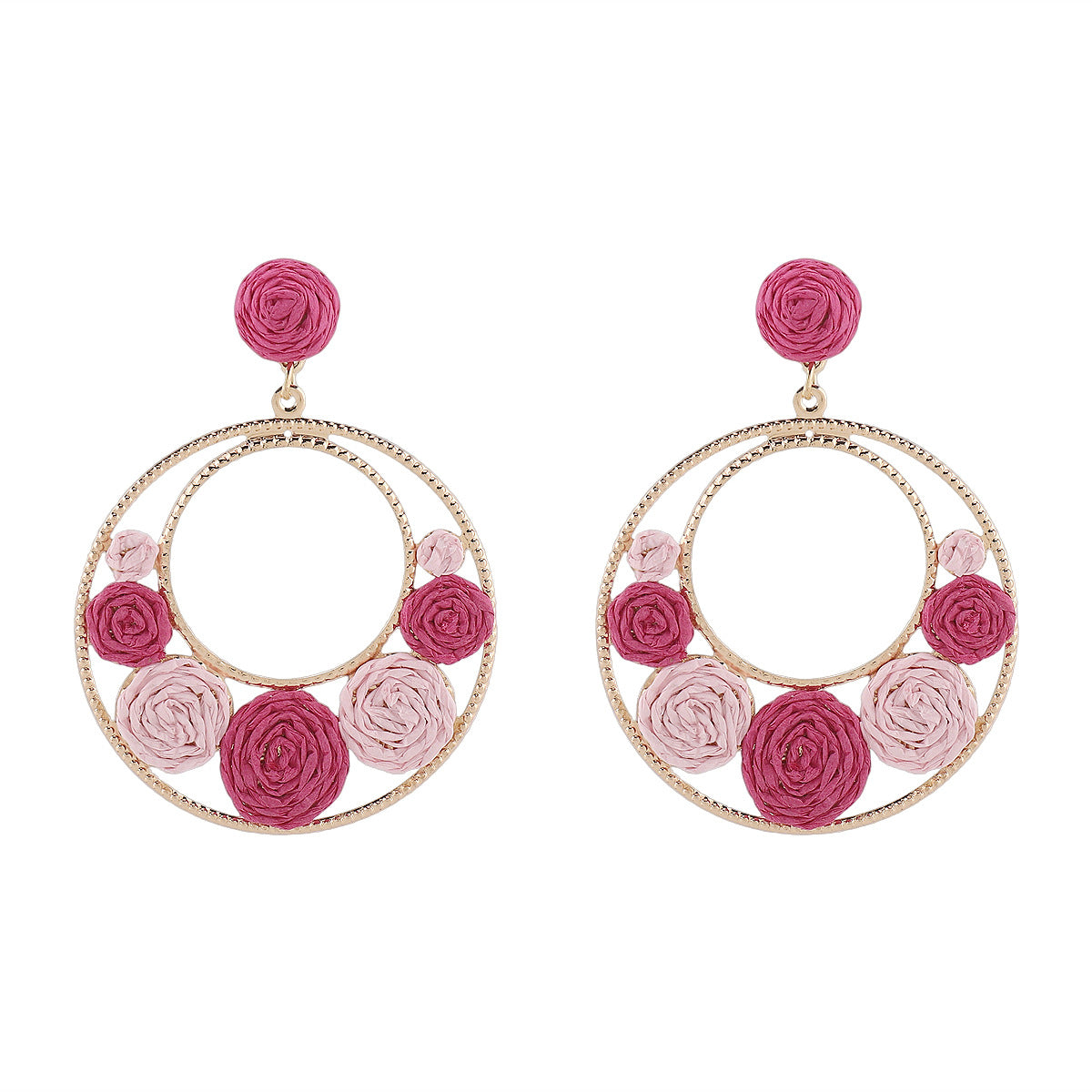 Pendientes de rafia con diseño geométrico y base de aleación para mujer, joyería artesanal llamativa