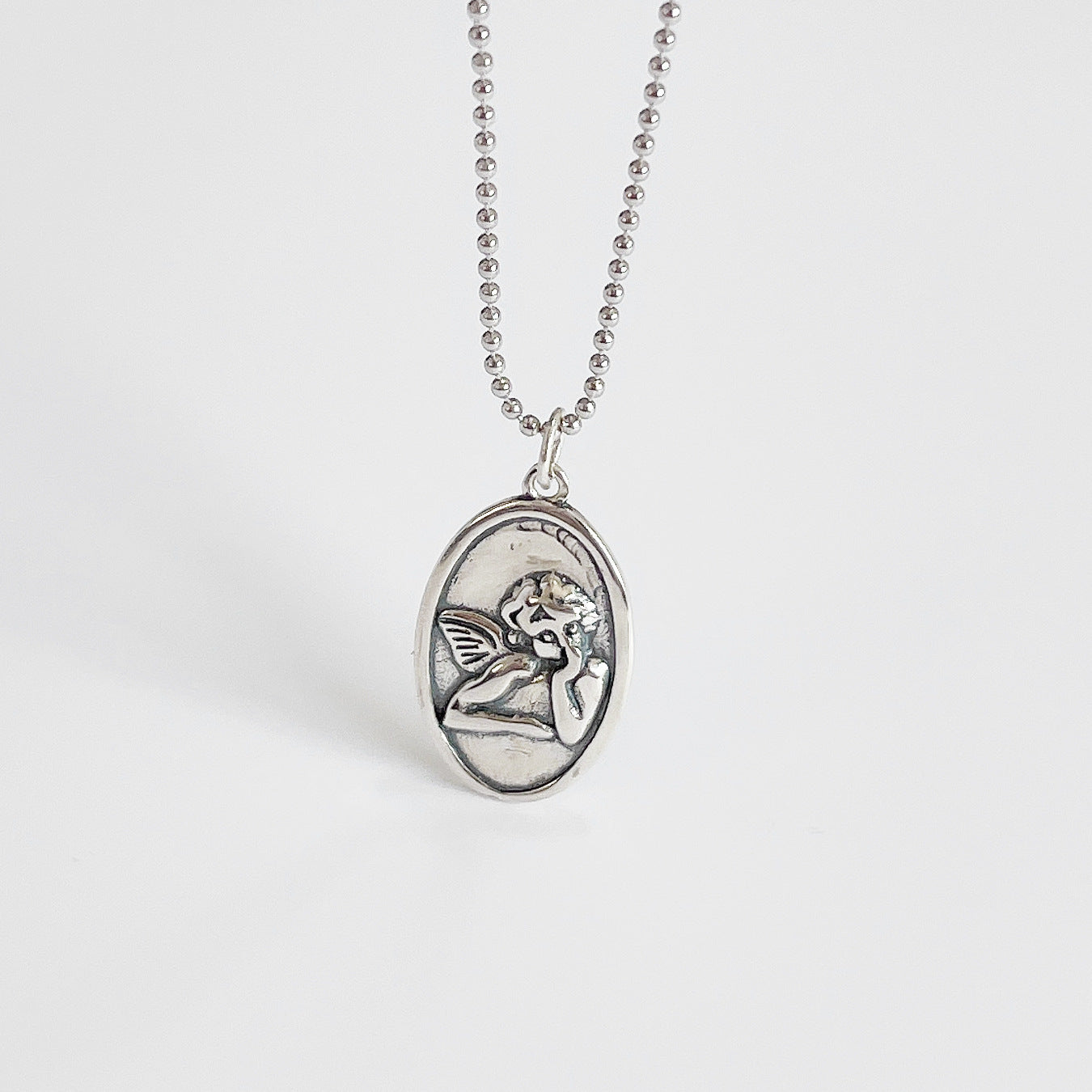 Vintage 925 Sterling Silver Plated Guardian Angel Pendant Necklace