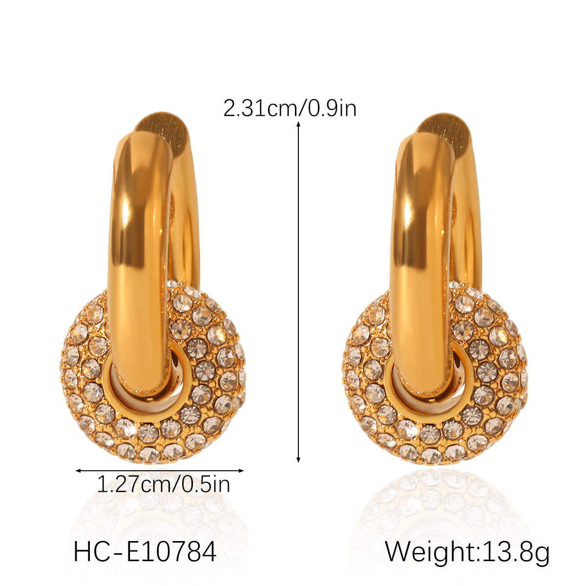 Ins Style 18K Gold Plated Stainless Steel Geometric Round Hoop Earrings with Cubic Zirconia for Women