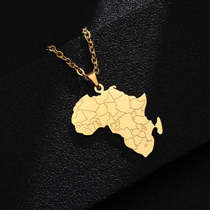 Collana alla moda con ciondolo a forma di elefante e mappa dell'Africa, in acciaio al titanio placcato, unisex