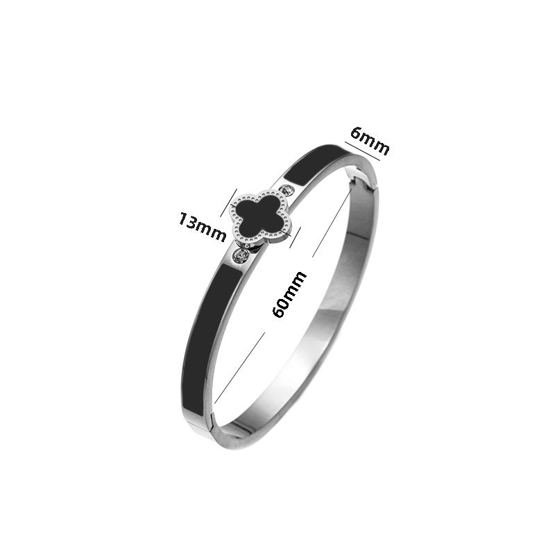 Bracciale Minimalista in Acciaio Inossidabile da Donna con Placcatura in Acciaio al Titanio e Intarsio di Strass a Forma Geometrica Ovale
