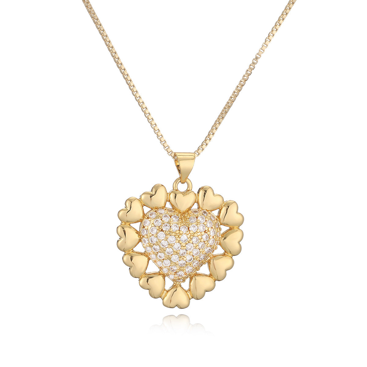 Elegant Minimalist Heart Cubic Zirconia Brass Gold Plated Pendant Necklace